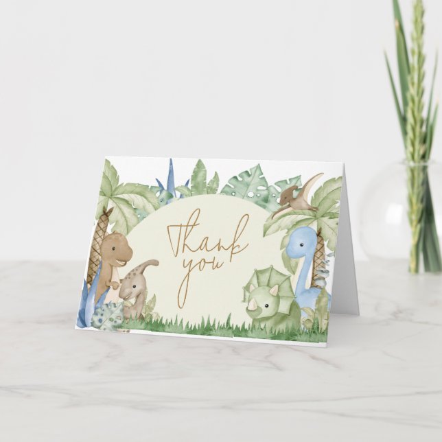 Carte De Remerciements Baby shower Dinosaur verdoyant (Devant)