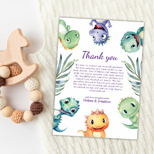 Carte De Remerciements Baby shower Dinosaure Aquarelle Cute