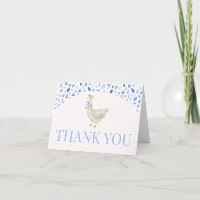 Carte De Remerciements Baby shower d'oie fine bleu (Devant)