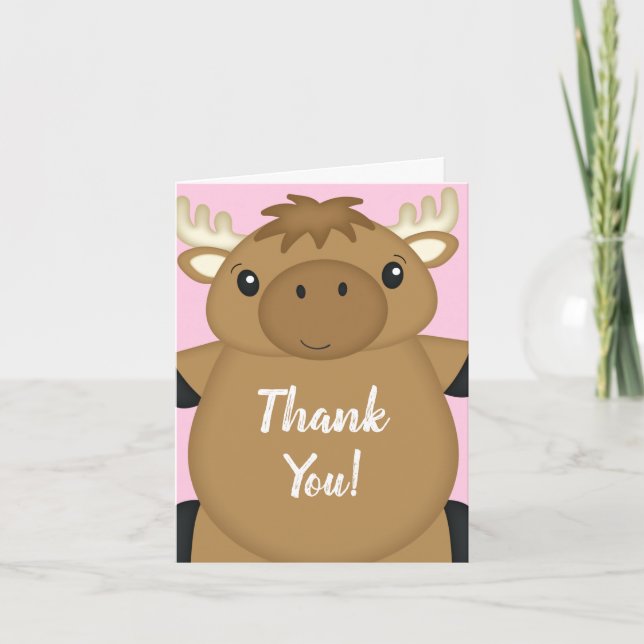 Carte De Remerciements Baby shower d'orignal rose (Devant)