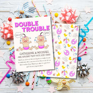 Carte De Remerciements Baby shower Double Trouble Twin Girls