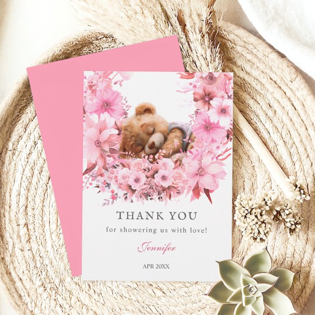 Carte De Remerciements Baby shower d'ours couchage rose pâle (Créateur téléchargé)