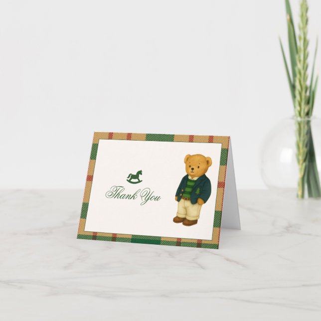 Carte De Remerciements Baby shower d'ours de Noël Preppy (Devant)