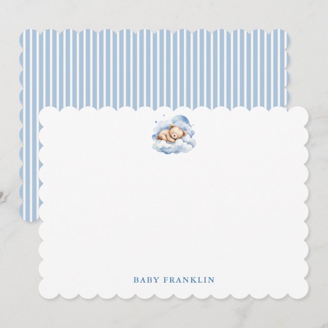 Carte De Remerciements Baby shower d'ours de papeterie pour garçon person (Devant / Derrière)