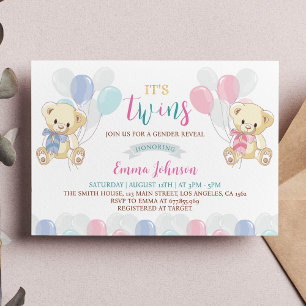 Carte De Remerciements Baby shower d'ours en peluche bleu rose