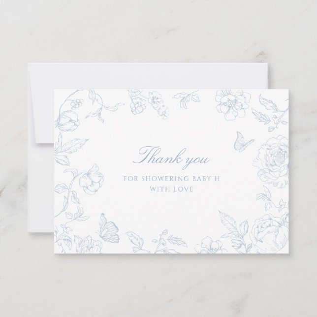 Carte De Remerciements Baby shower Doux Dusty Blue Chinoiserie (Devant)