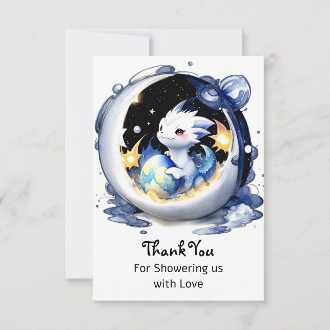 Carte De Remerciements Baby shower Dragon À Thème Imaginaire (Devant)