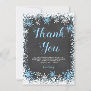 Carte De Remerciements Baby shower du Garçon de Flèche-Neige Bleu Blanc