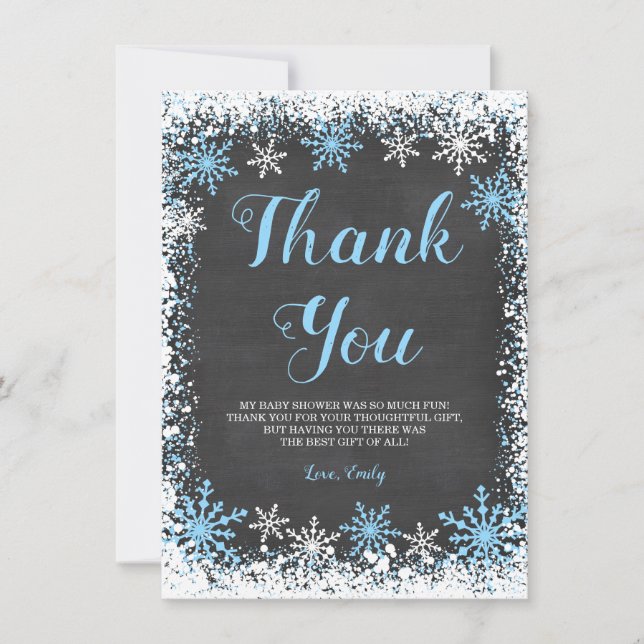 Carte De Remerciements Baby shower du Garçon de Flèche-Neige Bleu Blanc (Devant)