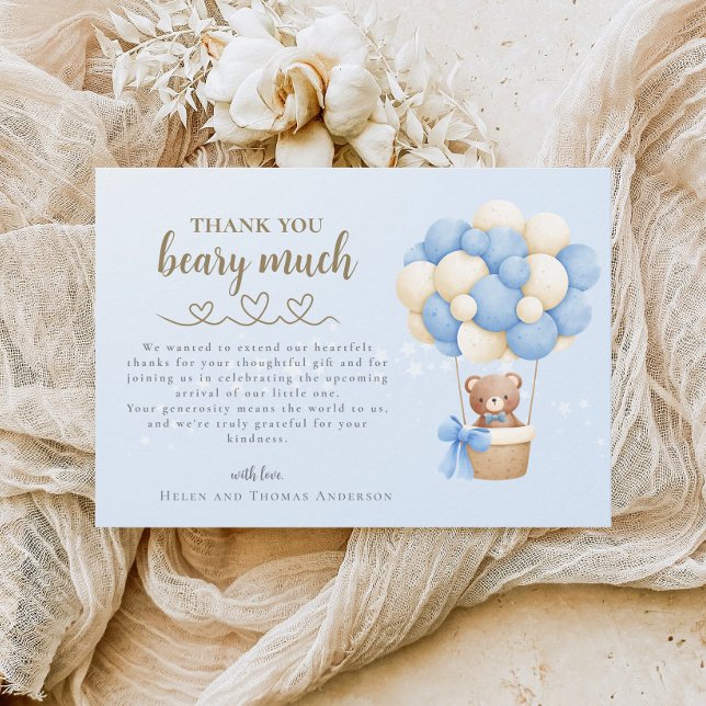 Carte De Remerciements Baby shower du message Ours mou (Créateur téléchargé)