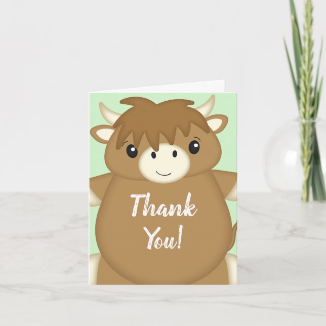 Carte De Remerciements Baby shower écossais Highland Cow (Devant)