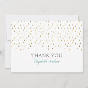Carte De Remerciements Baby shower Elégant Baby Blue & Gold Raindrops