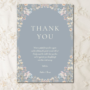 Carte De Remerciements Baby-Shower Élégant Fleur Sauvage Bleu Poussiéreux