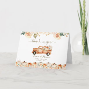 Carte De Remerciements Baby Shower Élégant Fleurs d'Automne Camion Citrou