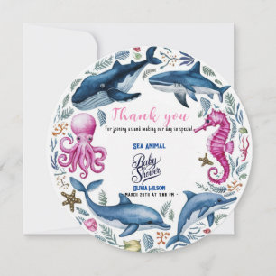 Carte De Remerciements Baby shower élégant moderne aquarelle animal marin