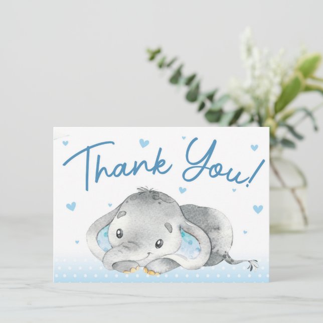 Carte de remerciements Baby shower éléphant (Debout devant)