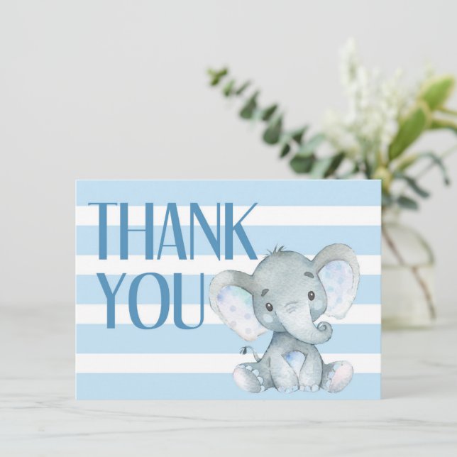 Carte de remerciements Baby shower éléphant (Debout devant)