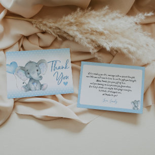 Carte de remerciements Baby shower éléphant
