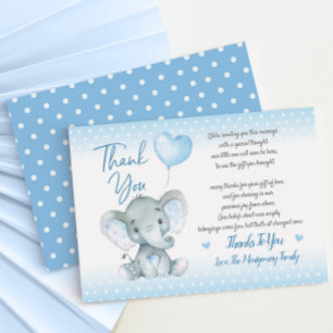 Carte de remerciements Baby shower éléphant