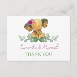 Carte de remerciements Baby shower éléphant