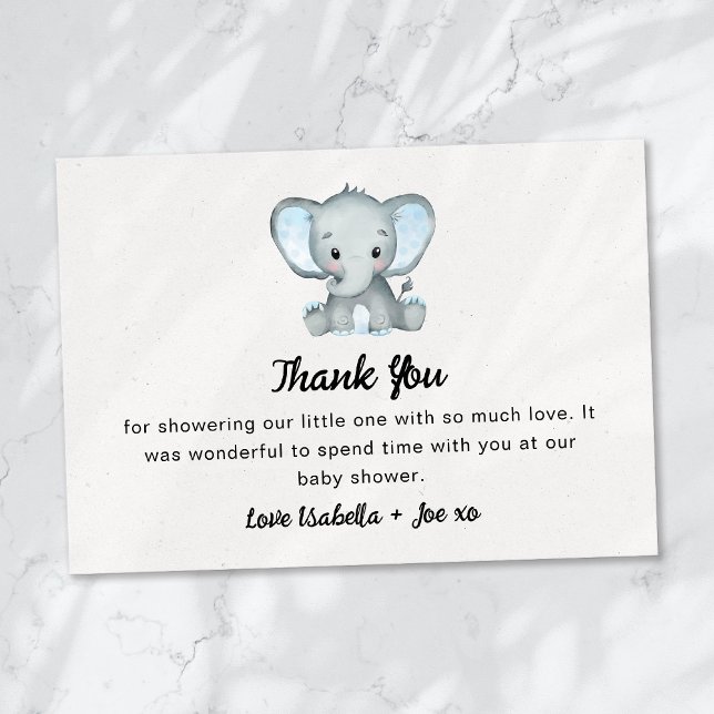 Carte De Remerciements Baby shower Eléphant bleu petit arachide (Créateur téléchargé)
