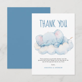 Carte De Remerciements Baby shower éléphant couché, Baby shower garçon