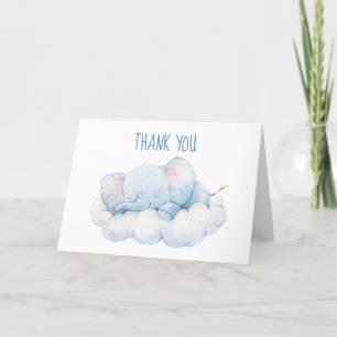 Carte De Remerciements Baby Shower Éléphant Endormi, Baby Shower Garçon