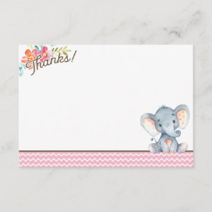 Carte de remerciements Baby shower Eléphant fille