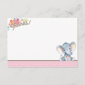 Carte de remerciements Baby shower Eléphant fille
