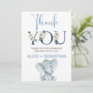 Carte de remerciements baby shower éléphant garçon