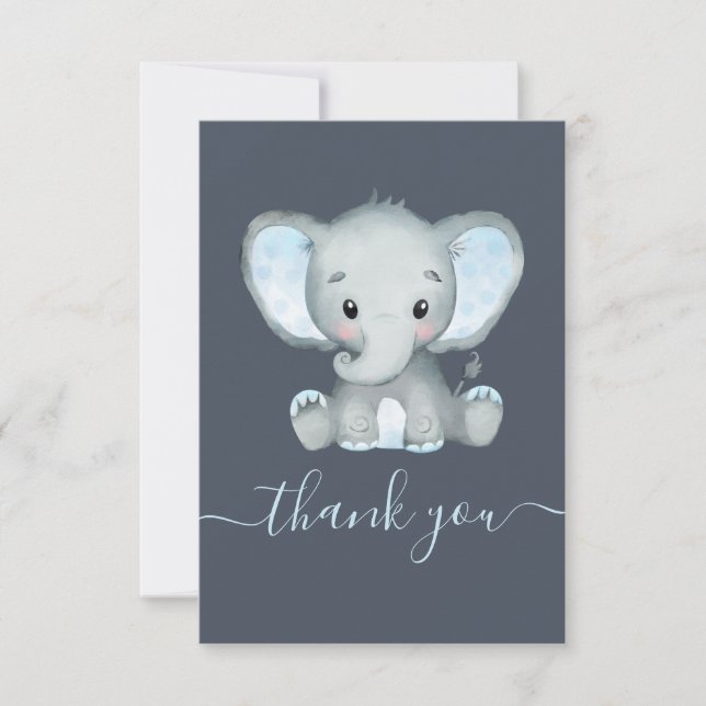Carte de remerciements Baby shower éléphant garçon (Devant)