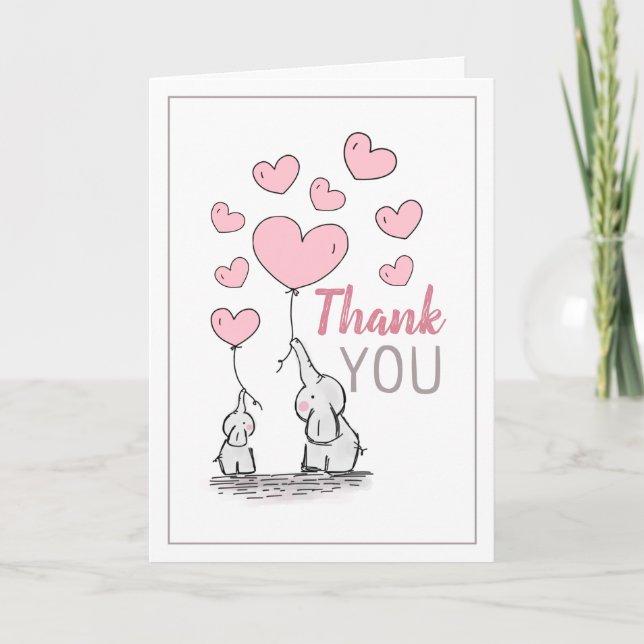 Carte de remerciements Baby shower Elephant Hearts (Devant)
