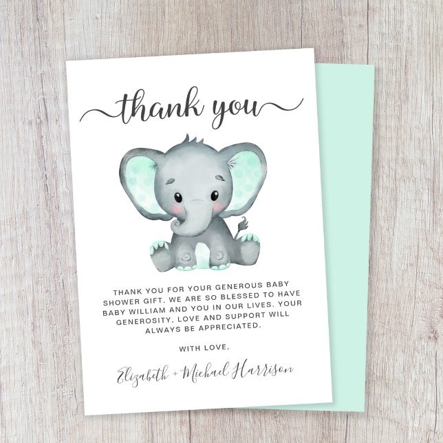 Carte De Remerciements Baby shower Eléphant mignon (Créateur téléchargé)