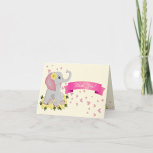 Carte De Remerciements Baby shower Eléphant mignon Aquarelle Roses Jaunes