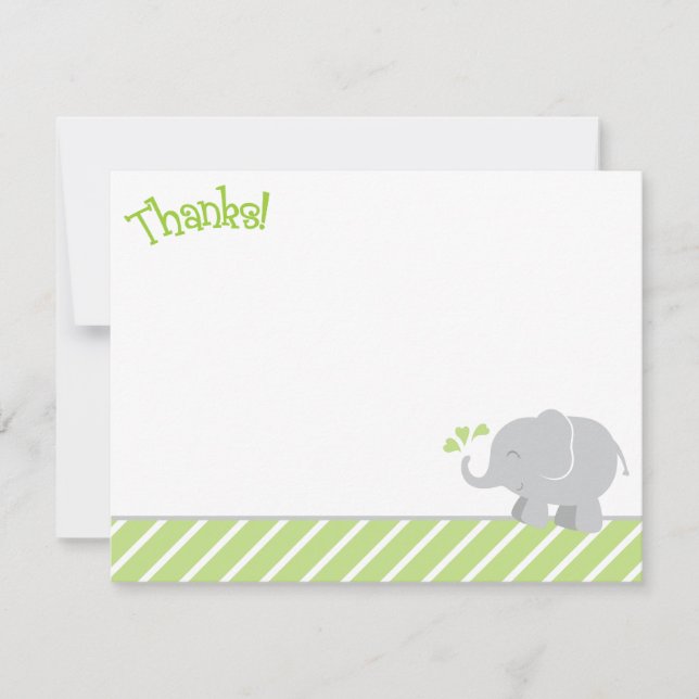 Carte De Remerciements Baby shower éléphant moderne vert et gris (Devant)
