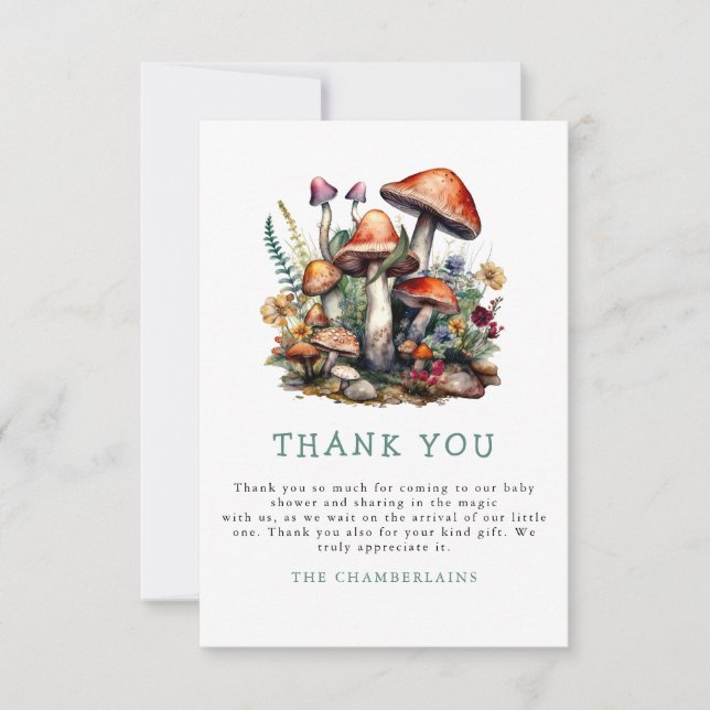 Carte De Remerciements Baby shower en bois des champignons Whimsical ench (Devant)