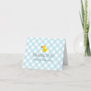 Carte De Remerciements Baby shower en caoutchouc En vichy bleu