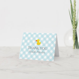 Carte De Remerciements Baby shower en caoutchouc En vichy bleu