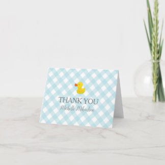 Carte De Remerciements Baby shower en caoutchouc En vichy bleu