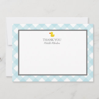 Carte De Remerciements Baby shower en caoutchouc En vichy bleu
