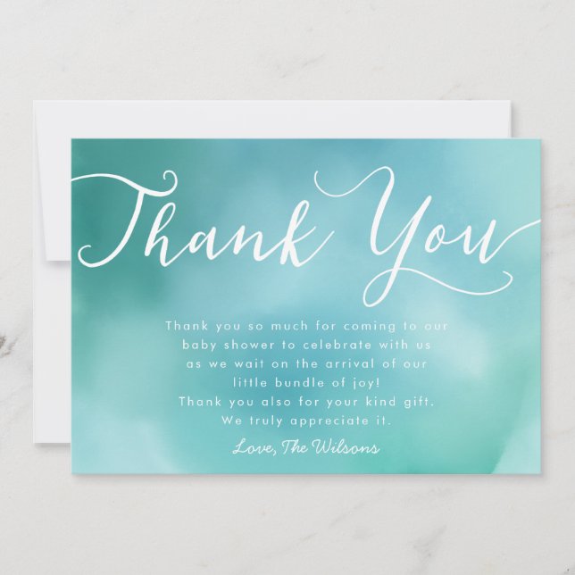 Carte De Remerciements Baby shower en lettres de manuscrit de main bleue (Devant)