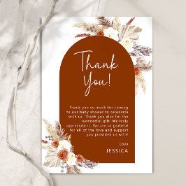Carte De Remerciements Baby shower en terre cuite Boho Pampas Gras