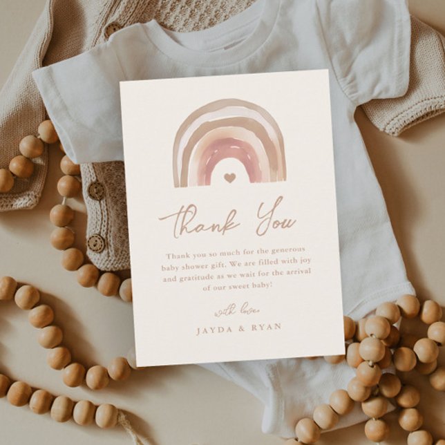 Carte De Remerciements Baby shower en terre cuite Boho Rainbow (Boho Rainbow Neutral Baby Shower Thank You Card.)