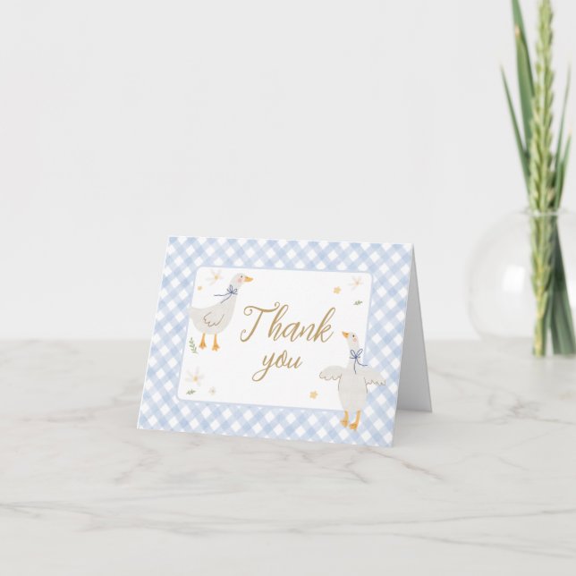 Carte De Remerciements Baby shower En vichy oie bête (Devant)