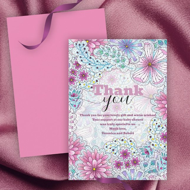 Carte De Remerciements Baby shower enchanteur de fleurs de prairie bohème (Créateur téléchargé)