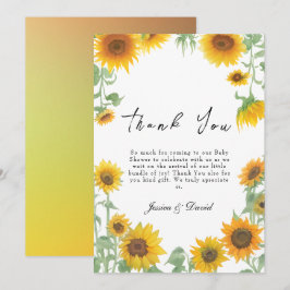 Carte De Remerciements Baby shower ensoleillé de tournesol jaune élégant
