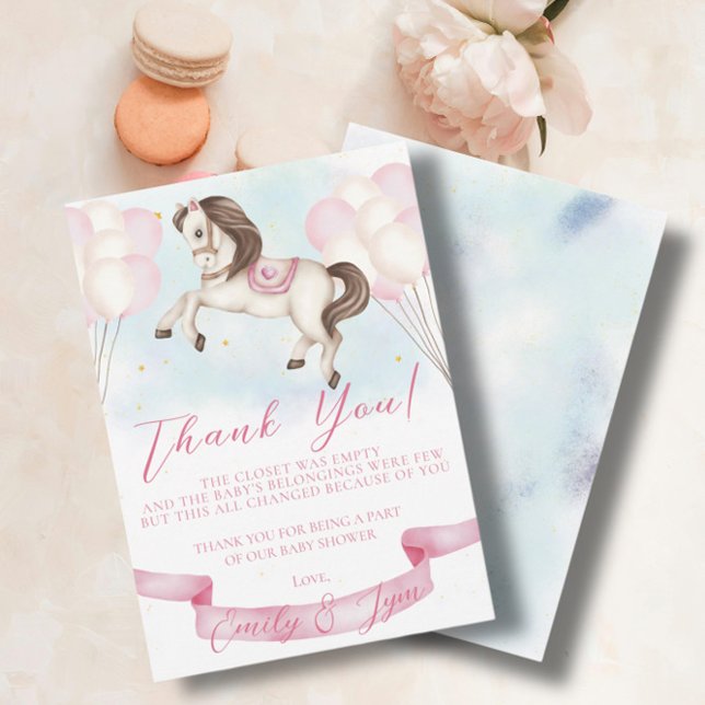 Carte De Remerciements Baby shower Fairytale Pony Stars Pink Balloons (Créateur téléchargé)