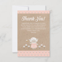 Carte de remerciements Baby shower fille agneau ro