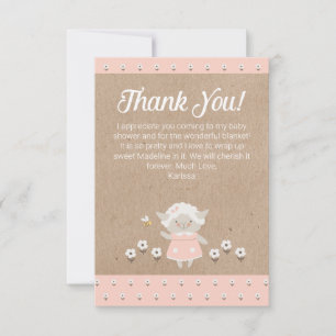 Carte de remerciements Baby shower fille agneau ro