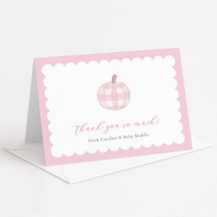 Carte De Remerciements Baby Shower Fille avec Citrouille à Carreaux Rose
